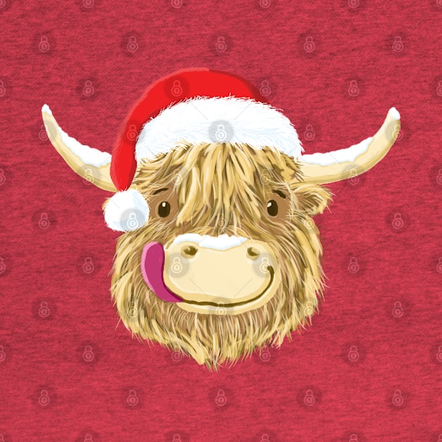 Scottish Highland Cow Christmas Santa Hat by brodyquixote